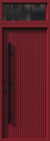 Входная термодверь с остекленной фрамугой и бугельной ручкой (порошковая покраска белого и красного оттенков)