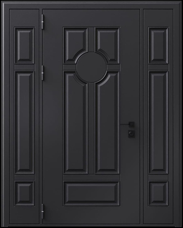 Входная термодверь с металлофиленкой, вставками по бокам и порошковым покрытием RAL 9004 (тип №3) Входная термодверь с металлофиленкой, вставками по бокам и порошковым покрытием RAL 9004 (тип №3)