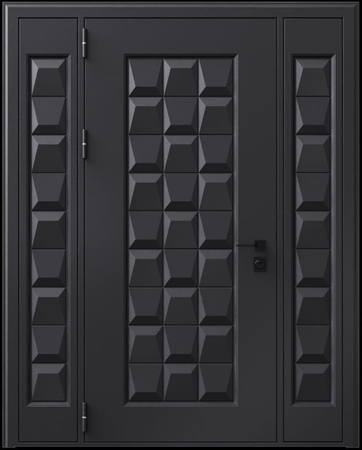 Входная термодверь с металлофиленкой, вставками по бокам и порошковым покрытием RAL 9004 (тип №5) Входная термодверь с металлофиленкой, вставками по бокам и порошковым покрытием RAL 9004 (тип №5)